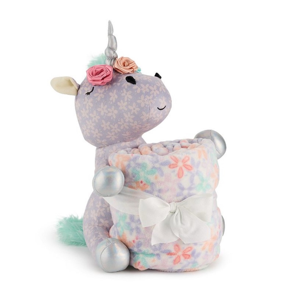 Adorable Purple Unicorn Buddy Plush with Throw Blanked 50x60 in. Set of 2pc New